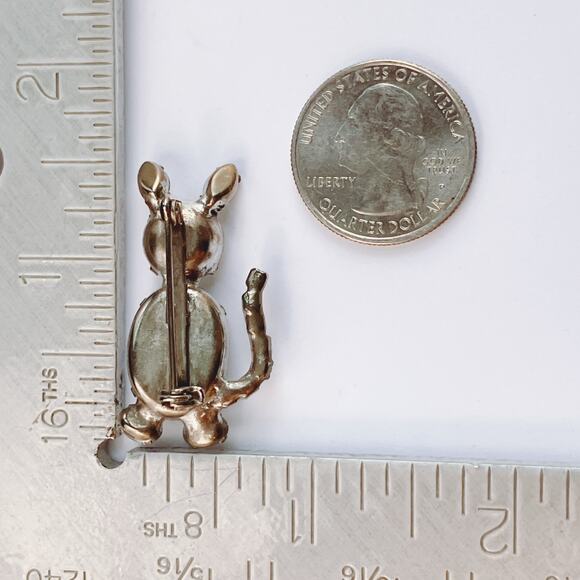 VTG Mid Century Brooch Jelly Belly Rhinestone Cat Silver Tone 1950s - Picture 10 of 10